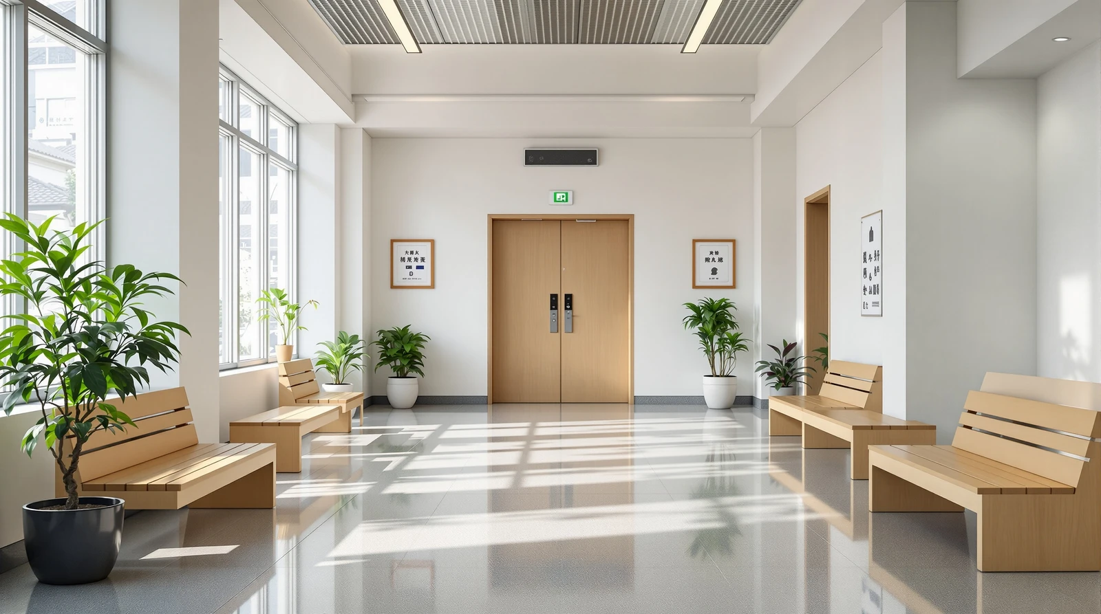 役所 来庁者 ロッカー 暗証番号 - Spacious and bright Japanese municipal office lobb