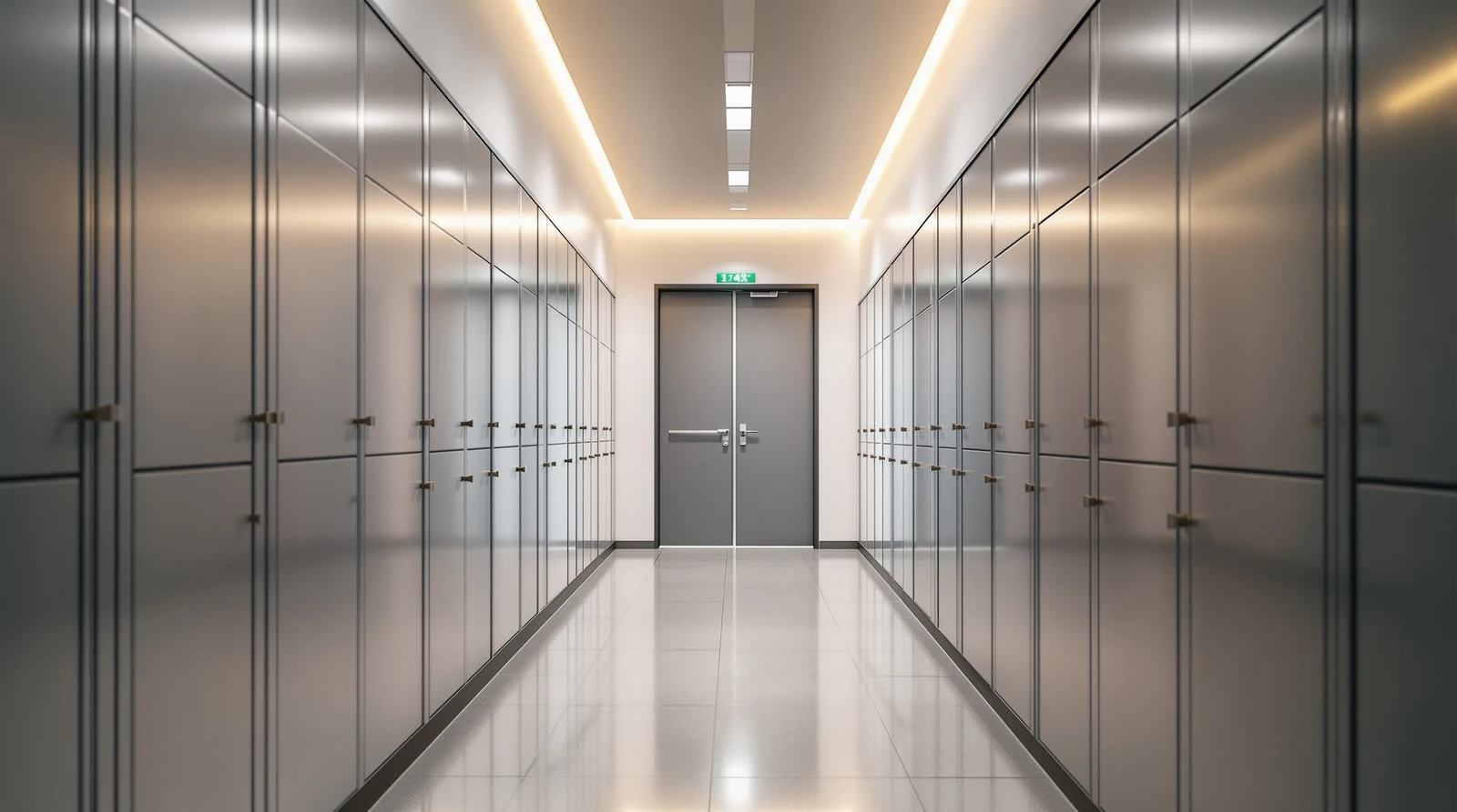 キャビネット 電子錠 オフィス - Modern Japanese corporate office interior, rows of