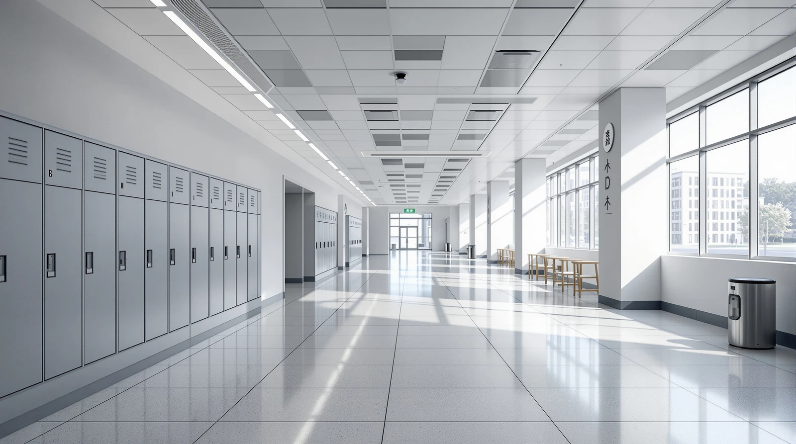 公共施設 ロッカー 電子化 - Bright and spacious public facility lobby interior