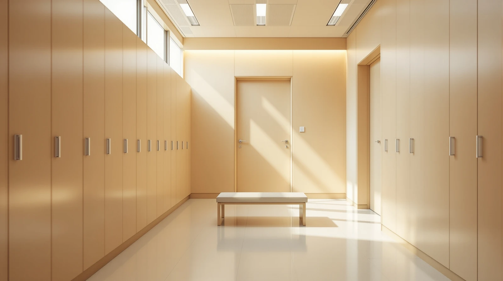 木製ロッカー 電子錠 後付け 可否 - Bright and clean employee changing room in a Japan